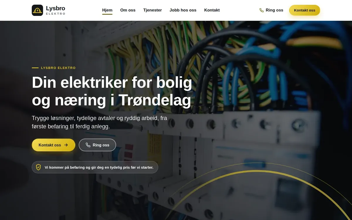 Forsiden til Lysbro Elektro på PC, en fiktiv elektriker